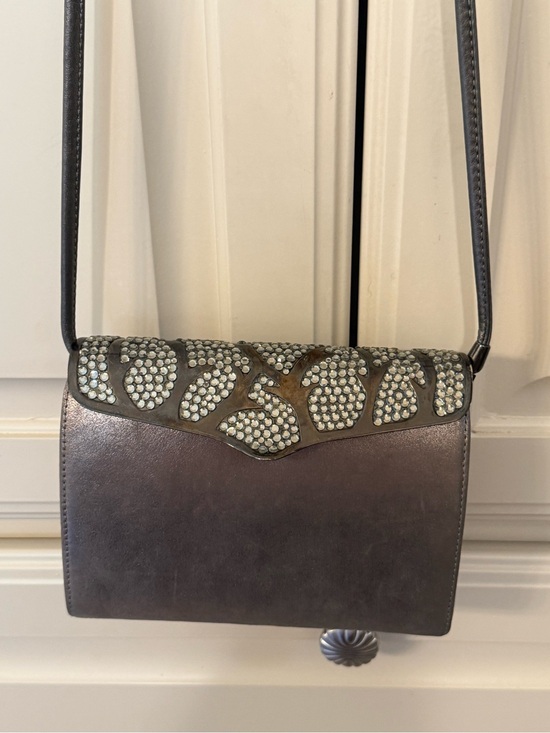 Rodo Italy Handbags - Rodo Italy Embellished Metallic Gray Leather Crossbody Bag